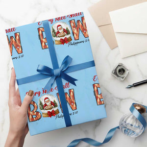Every Knee Shall Bow Wrapping Paper Roll Santa Christmas Nativity Scene Bible Verse TS11 Light Blue Print Your Wear