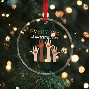 Everyone Is Welcome Here Crystal Glass Ornament Equality Fist Hands Hearts TS02 Print Your Wear