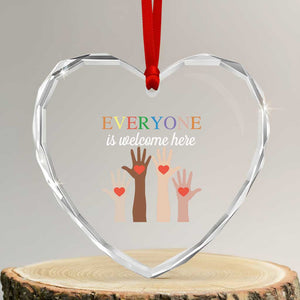 Everyone Is Welcome Here Heart Crystal Glass Ornament Equality Fist Hands Hearts TS02 Transparent Glass 3'' Heart Print Your Wear