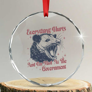 Everything Hurts And I Am Mad At The Government Crystal Glass Ornament Funny Burnout Possum TS11 Transparent Glass 3'' Circle Print Your Wear