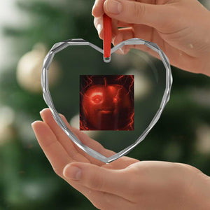 Evil Freaky Apple Meme Heart Crystal Glass Ornament Creepy Dark AI Fruit Face With Glowing Eyes TS02 Print Your Wear