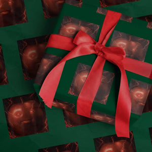 Evil Freaky Apple Meme Wrapping Paper Roll Creepy Dark AI Fruit Face With Glowing Eyes TS02 Green Print Your Wear