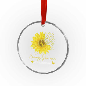 Ewings Sarcoma Awareness Crystal Glass Ornament Yellow Flower Petal Ribbons Sunflower