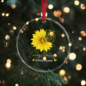 Ewings Sarcoma Awareness Crystal Glass Ornament Yellow Flower Petal Ribbons Sunflower