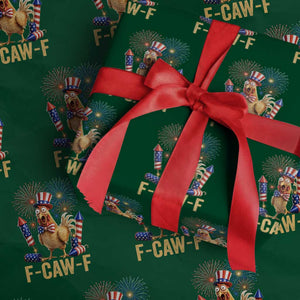 F Caw F 4th of July Wrapping Paper Roll Funny Rooster Meme American Flag Fireworks