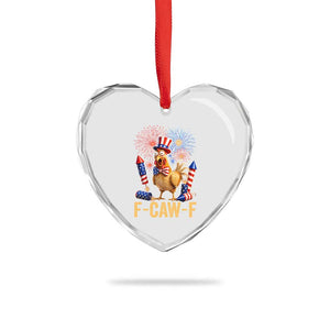 F Caw F 4th of July Heart Crystal Glass Ornament Funny Rooster Meme American Flag Fireworks