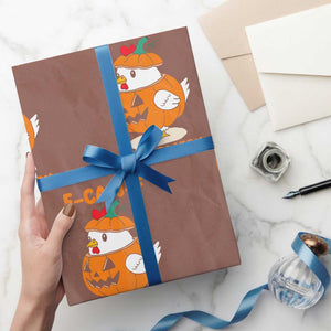 F Caw F Chicken Cute Halloween Costume Wrapping Paper Roll Funny Jack O LAttern Poultry Meme Fall Vibes TS02 Mocha Print Your Wear