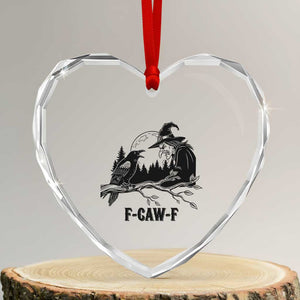 F Caw F Gothic Raven and Witch Heart Crystal Glass Ornament Funny Halloween Spooky October Vibes TS02 Transparent Glass 3'' Heart Print Your Wear