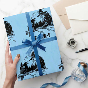F Caw F Gothic Raven and Witch Wrapping Paper Roll Funny Halloween Spooky October Vibes TS02 Light Blue Print Your Wear
