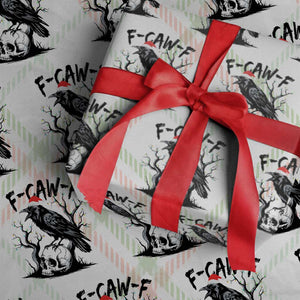 F Caw F Gothic Xmas Raven Wrapping Paper Roll With Skull Funny Dark Holiday Humor Spooky Season TS02 Christmas Plaid Print Your Wear