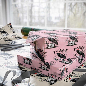 F Caw F Gothic Xmas Raven Wrapping Paper Roll With Skull Funny Dark Holiday Humor Spooky Season TS02 Light Pink Print Your Wear