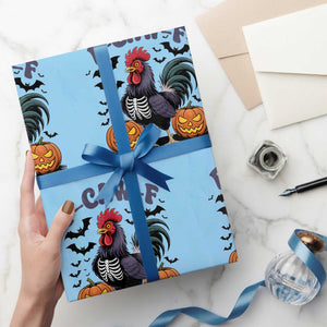 F Caw F Halloween Chicken Skeleton Wrapping Paper Roll Spooky Funny Rooster Meme TS02 Light Blue Print Your Wear
