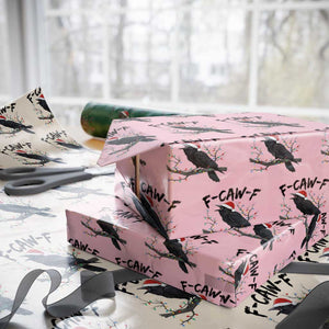 F Caw F Raven Xmas Wrapping Paper Roll Funny Dark Holiday Humor Spooky Season TS02 Light Pink Print Your Wear