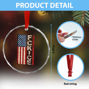 F Ice Retro Distressed American Flag Crystal Glass Ornament Patriotic Against Ice Justice Protest Resistance TS02 Print Your Wear