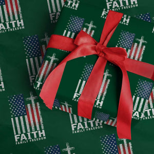 Faith Family Freedom Wrapping Paper Roll Charlie Kirk Patriotic Christian Vintage USA Flag TS10 Green Print Your Wear