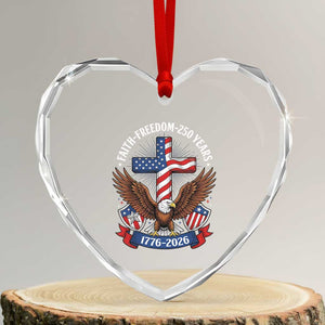 Faith Freedom 250 Years Patriotic Eagle Heart Crystal Glass Ornament USA Flag Christian Cross 1776 to 2026 Semiquincentennial