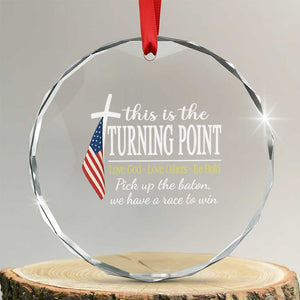 Faith Fueled Turning Point Crystal Glass Ornament Christian Patriot Cross and American Flag TS02 Transparent Glass 3'' Circle Print Your Wear