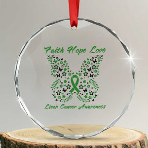 Faith Hope Love Liver Cancer Awareness Crystal Glass Ornament Butterfly Ribbon Floral Gift