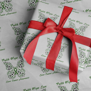 Faith Hope Love Liver Cancer Awareness Wrapping Paper Roll Butterfly Ribbon Floral Gift