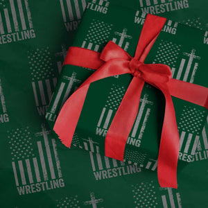 Faith Wrestling Wrapping Paper Roll Christian Wrestler American Flag Cross TS10 Green Print Your Wear