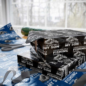 Father And Son Fishing Wrapping Paper Roll Asked God For A Fishing Partner Graphic TS12 Black Print Your Wear