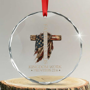Fatherhood Is Kingdom Work Crystal Glass Ornament Vintage American Flag Christian Dad Gift