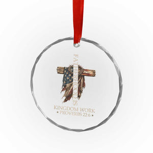 Fatherhood Is Kingdom Work Crystal Glass Ornament Vintage American Flag Christian Dad Gift