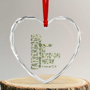 Fatherhood Is Kingdom Work Heart Crystal Glass Ornament Camo Christian Fathers Day Gift