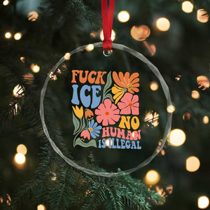 Fck Ice No Human Is Illegal Crystal Glass Ornament Immigration Rights Protest Rertro Floral TS11 Print Your Wear