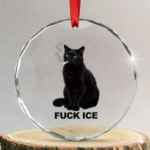 Fck Ice Smoking Cat Crystal Glass Ornament Subtle FDT Black Cat Meme TS10 Transparent Glass 3'' Circle Print Your Wear