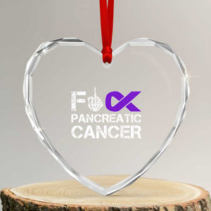 Fck Pancreatic Cancer Heart Crystal Glass Ornament Purple Ribbon Skeleton Hand Graphic