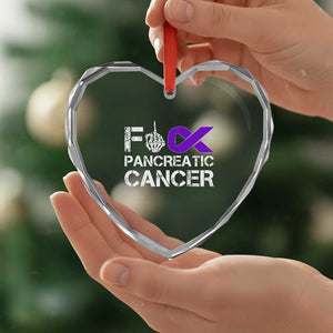 Fck Pancreatic Cancer Heart Crystal Glass Ornament Purple Ribbon Skeleton Hand Graphic