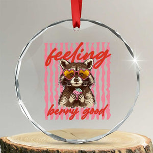 Feeling Berry Good Crystal Glass Ornament Funny Raccoon Strawberry Summer Vibes TS14 Transparent Glass 3'' Circle Print Your Wear