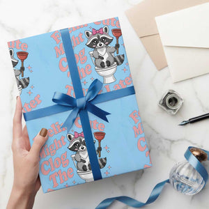 Feeling Cute Might Clog Toilet Later Wrapping Paper Roll Funny Raccoon TS12 Light Blue Print Your Wear