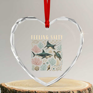Feeling Salty Shark Lover Vintage Ocean Life Heart Crystal Glass Ornament