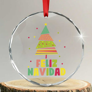Feliz Navidad Colorful Xmas Tree Spanish Crystal Glass Ornament TS09 Transparent Glass 3'' Circle Print Your Wear