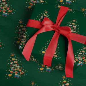 Feliz Navidad Wrapping Paper Roll Mexican Christmas Tree Fiesta TS14 Green Print Your Wear
