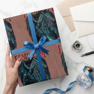 Feminism Dragon Wrapping Paper Roll Retro Vintage Gothic Fantasy Castle Feminist Empowerment TS10 Mocha Print Your Wear