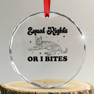 Feminist Cat Crystal Glass Ornament Equal Rights or I Bites Human Rights TS10 Transparent Glass 3'' Circle Print Your Wear