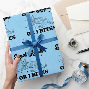 Feminist Cat Wrapping Paper Roll Equal Rights or I Bites Human Rights TS10 Light Blue Print Your Wear