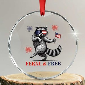 Feral and Free Dancing Raccoon Crystal Glass Ornament Funny 4th July Patriotic Animal US Flag and Fireworks TS02 Transparent Glass 3'' Circle Print Your Wear