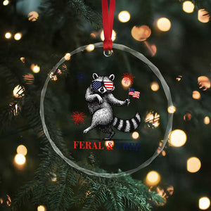 Feral and Free Dancing Raccoon Crystal Glass Ornament Funny 4th July Patriotic Animal US Flag and Fireworks TS02 Print Your Wear