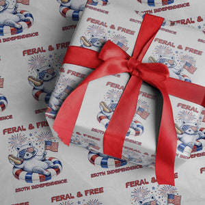 Feral and Free Funny Raccoon 4th of July Wrapping Paper Roll 250 Years Of Freedom TS14 White Print Your Wear