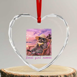 Feral Girl Summer Heart Crystal Glass Ornament Funny Raccoon Summer Beach Meme TS14 Transparent Glass 3'' Heart Print Your Wear