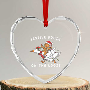 Festive Goose On The Loose Christmas Heart Crystal Glass Ornament Funny Goose Gingerbread Xmas TS14 Transparent Glass 3'' Heart Print Your Wear