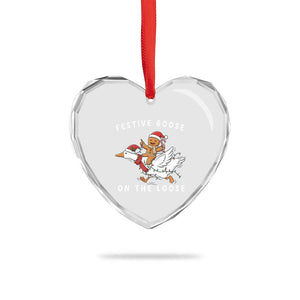 Festive Goose On The Loose Christmas Heart Crystal Glass Ornament Funny Goose Gingerbread Xmas TS14 Print Your Wear