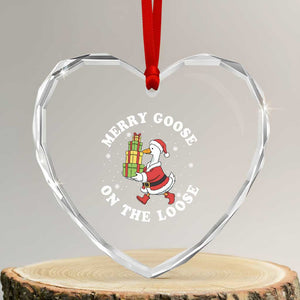 Festive Goose on The Loose Heart Crystal Glass Ornament Funny Goose Christmas Meme TS14 Transparent Glass 3'' Heart Print Your Wear