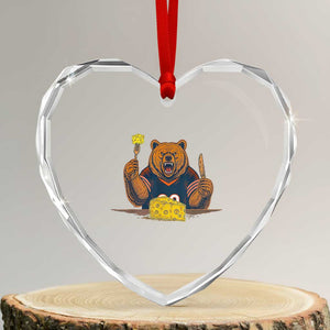 Fierce Bear Eating Cheese Heart Crystal Glass Ornament Let's Eat Cheese Funny Sports Rivalry TS02 Transparent Glass 3'' Heart Print Your Wear