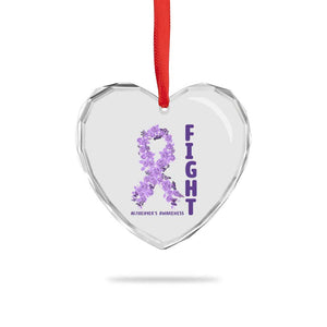 Fight Alzheimers Awareness Support Heart Crystal Glass Ornament Purple Ribbon Floral Butterfly