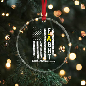 Fight Sarcoma Cancer Awareness Crystal Glass Ornament Yellow Ribbon Vintage American Flag